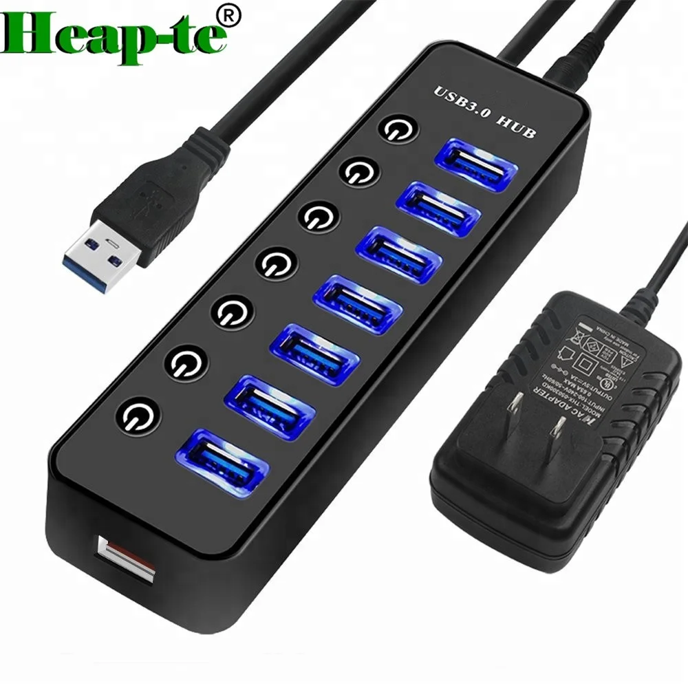 7 Port USB 2.0 Hub On//Off Switches AC Adapter Cable Splitter for Laptop//Desktop