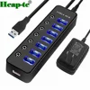 USB Hub 3.0 Splitter,7 Port USB Data Hub with Power Adapter and Charging Port,Individual On/Off Switches and Lights for Laptop