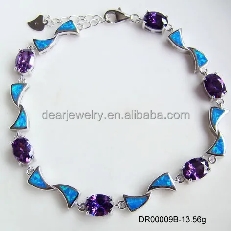 

Fire Jewelry , Amethyst CZ With Opal Bracelet Mexican Style Silver Bracelet, Accepted By paypal