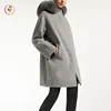 High Quality Faux Raccoon Fur Collar Winter Wool Hoodie Jacket Women Loose Trench Wool Angora Coat