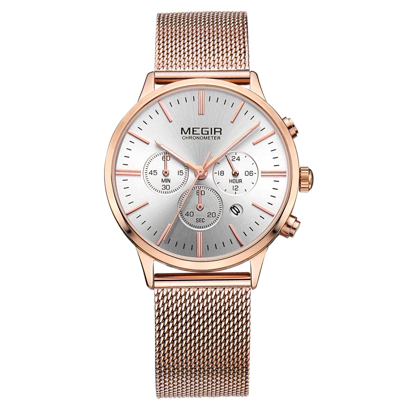 

Megir Factory Price Waterproof Quartz Stainless Steel Lady Watches With Fashion Mesh Strap