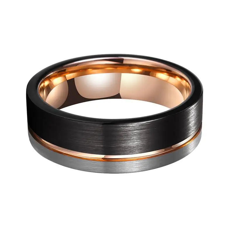 best sale trendy black and silver brushed tungsten carbide ring