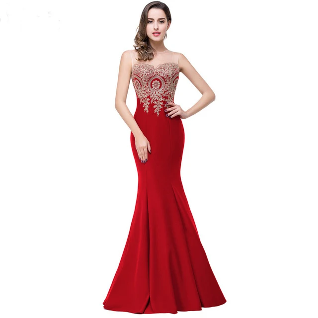 

DB017 Robe de Soiree Longue Sexy Backless Red Mermaid Lace Evening Dress Full Length Long Cheap Appliques Evening Gowns