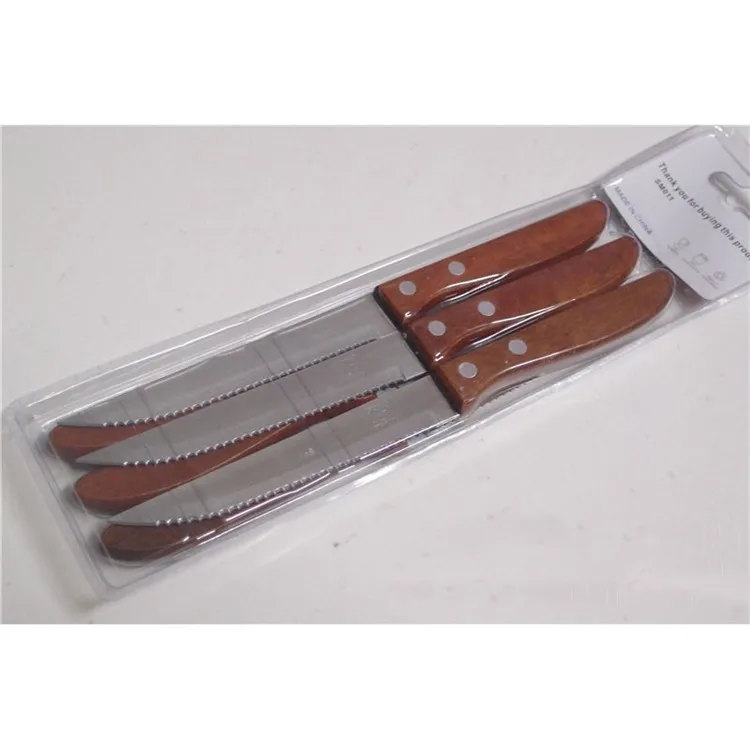 

Kitchen dinner knife set fruit knives wooden handle steel steak knife, Brown