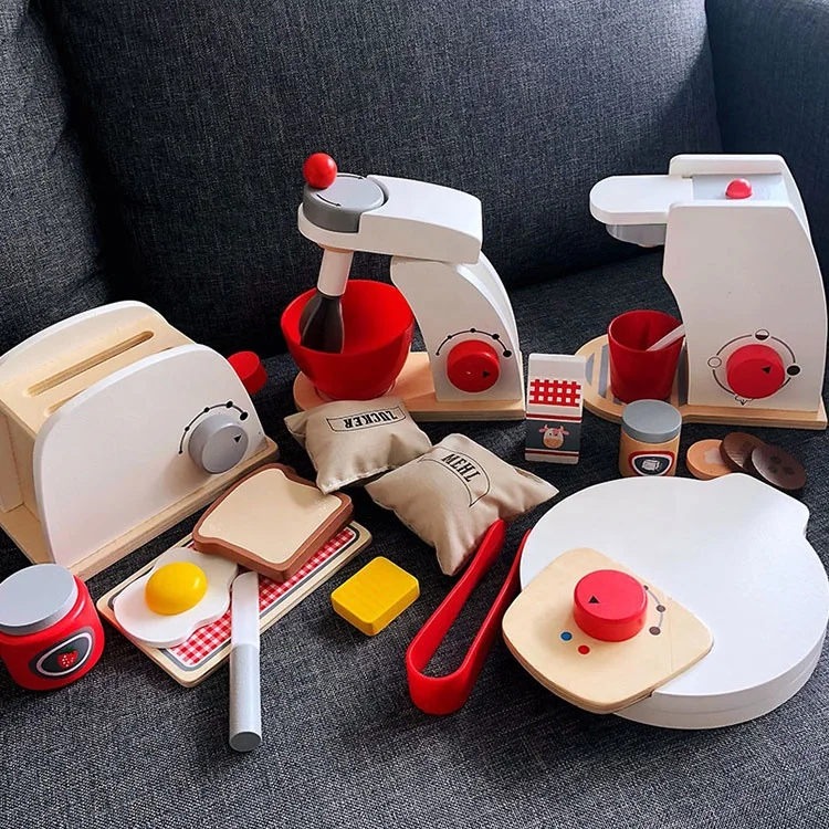 
wooden Pretend Play Kitchen Toys Cooking Bread Machine Coffee Machine Mixer Education Toys  (62151975091)