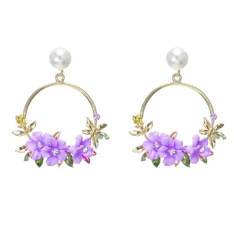 

Hot sales Stock Korean hoop design Women Fancy Flower earrings for beach party ball