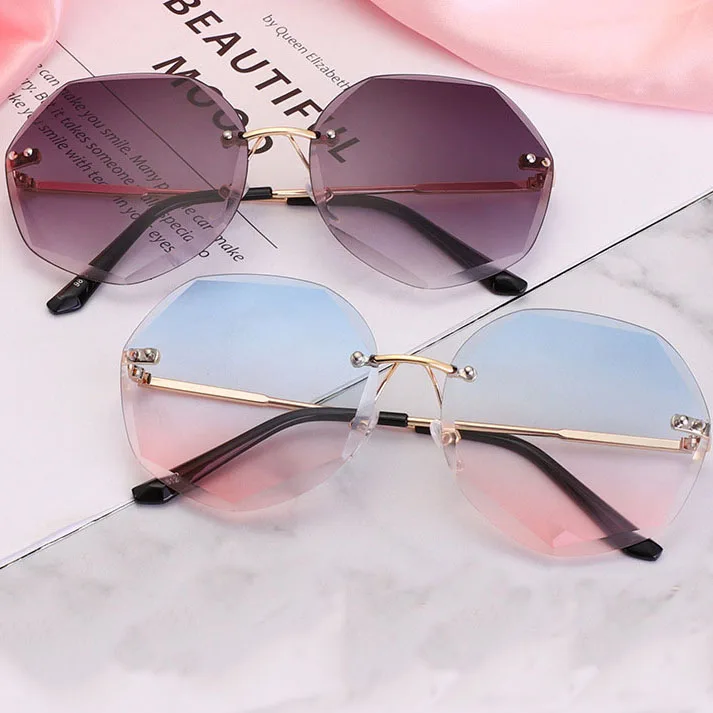 2018 2019 Frameless luxury Wholesale sunglasses fashion newest women metal sunglasses