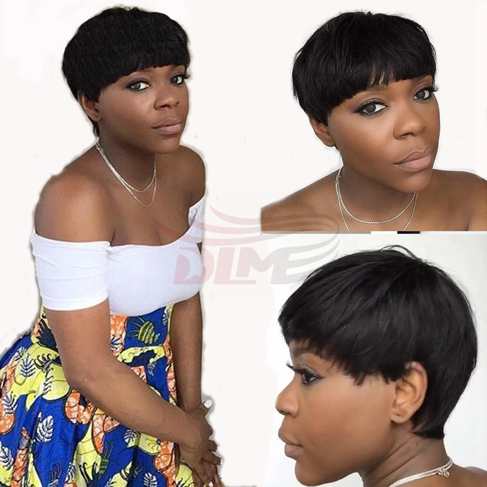 

Lovely Short Bob Peruvian Hair Peerless African American Braided Wigs Cheapest Capless Hair Natural Looking Short Piexe Haircut, Natural color lace wig