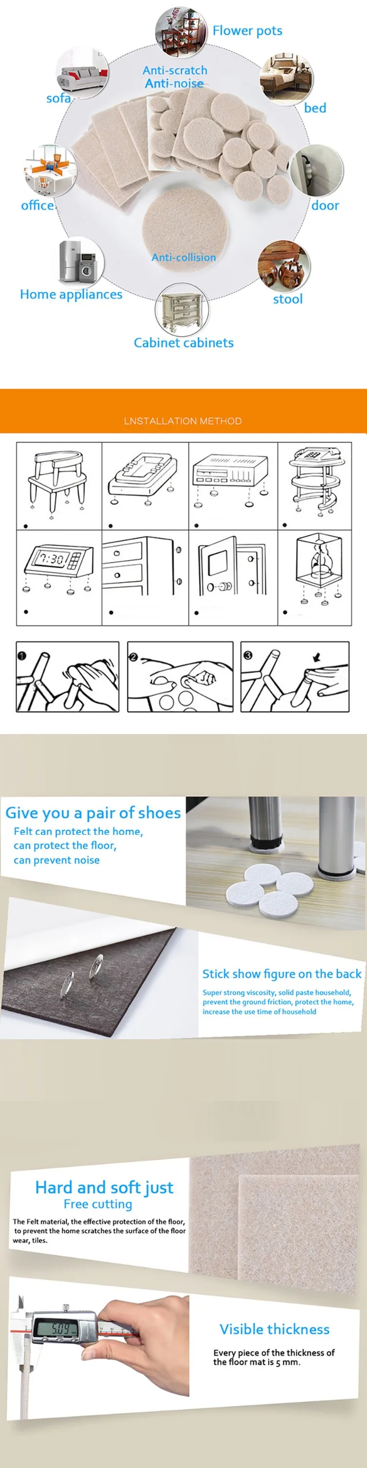 2017 New Hot Bulk Sale Handmade Polyester Furniture Leg Pads Wholesale Felt Bottom Desk Corner