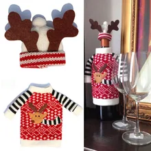 2pcs/set Red Wine Bottle Cover Bags Santa Claus Dinner Table Decoration Clothes With Hats Home Party Decors