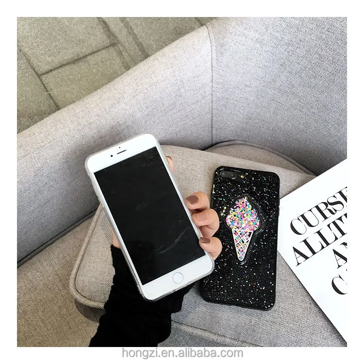 

Lovely 3D Summer Ice Cream Phone Case For iPhone 6S 7 7 Plus 8 xs X max Shining Glitter Powder Soft TPU Back Cover Coque