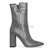 Women gender ankle boots type fashion ladies pointed toe block high heel dark gray snake ankle boots