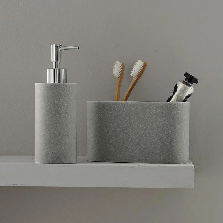 High Quality Smooth Grey Sand Resin Bathroom Tooth Brush Holder