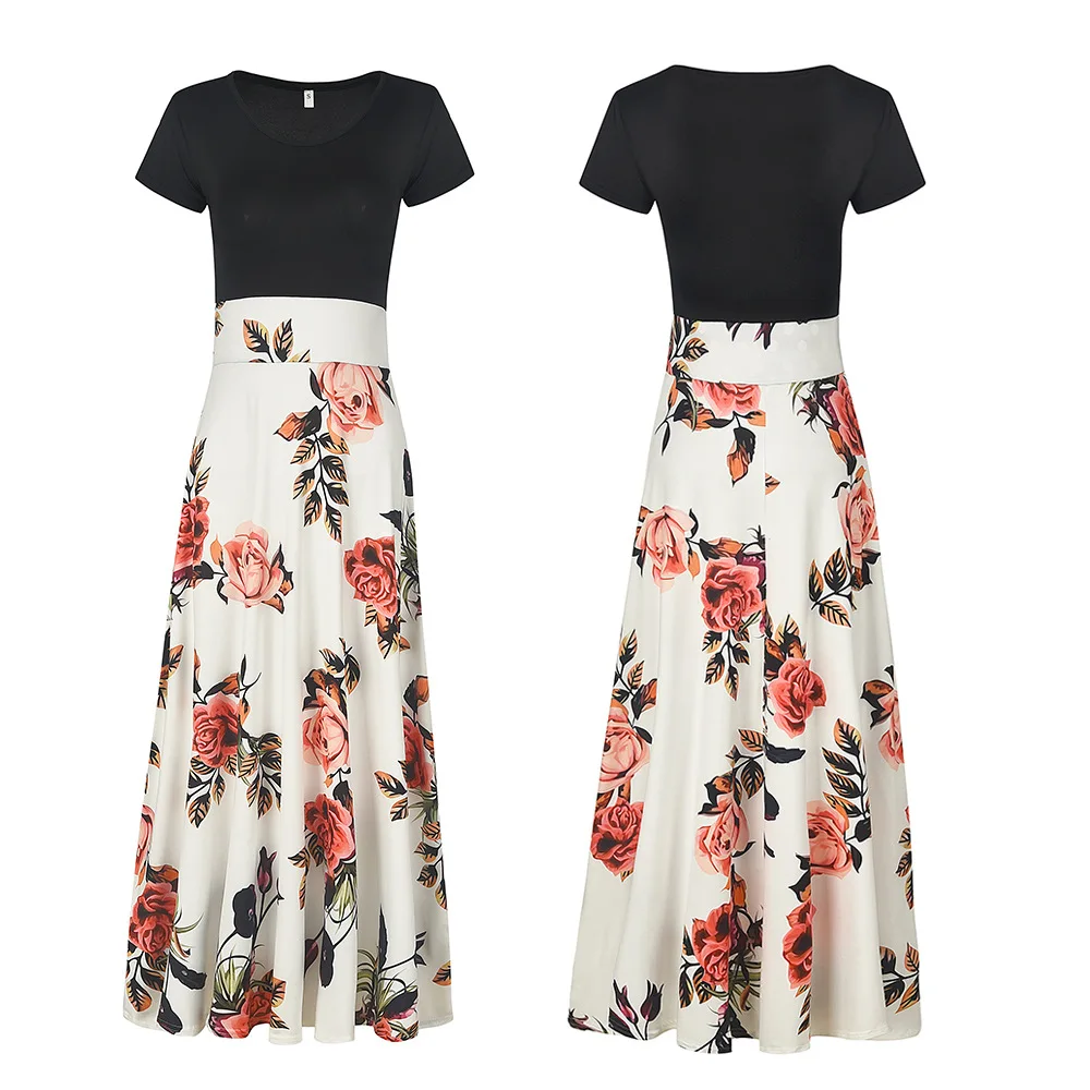 

Hot sale popular print flower matching dress long skirt