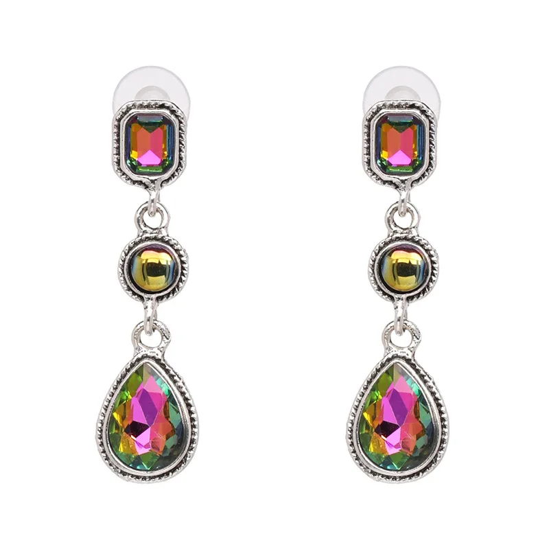

Fashion Women Jewelry Colorful Gemstone Water Drop Earrings Arete Exquisite Aurora Borealis Gemstone Teardrop Dangle Earrings, As picture