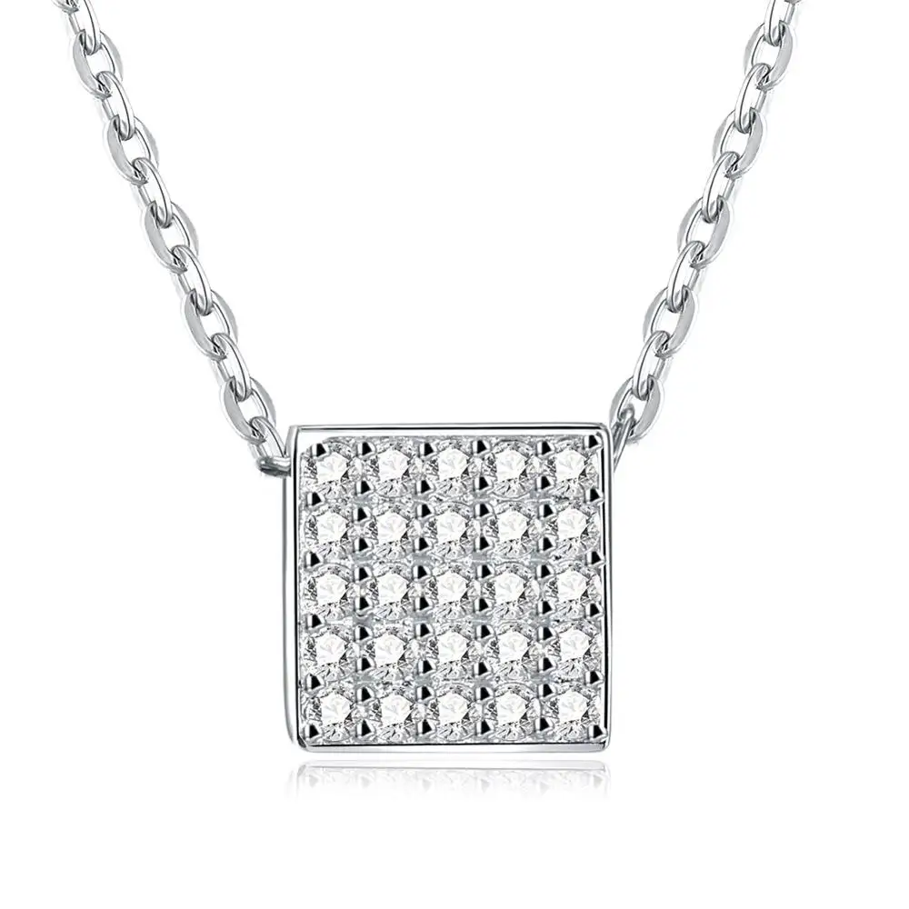 

Korean Style Pave Full CZ 925 Sterling Silver Square Pendant Necklace