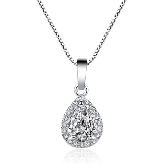 

Pure Necklace Female Big Water drop CZ Crystal Pendant Necklace With Box Chain Elegant Brief Anti-allergic