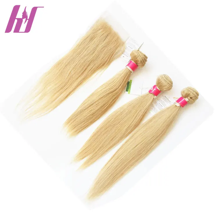 

cheap brazilian blonde human hair weave bundles,blonde hair bundles with lace closure, #613 or any color