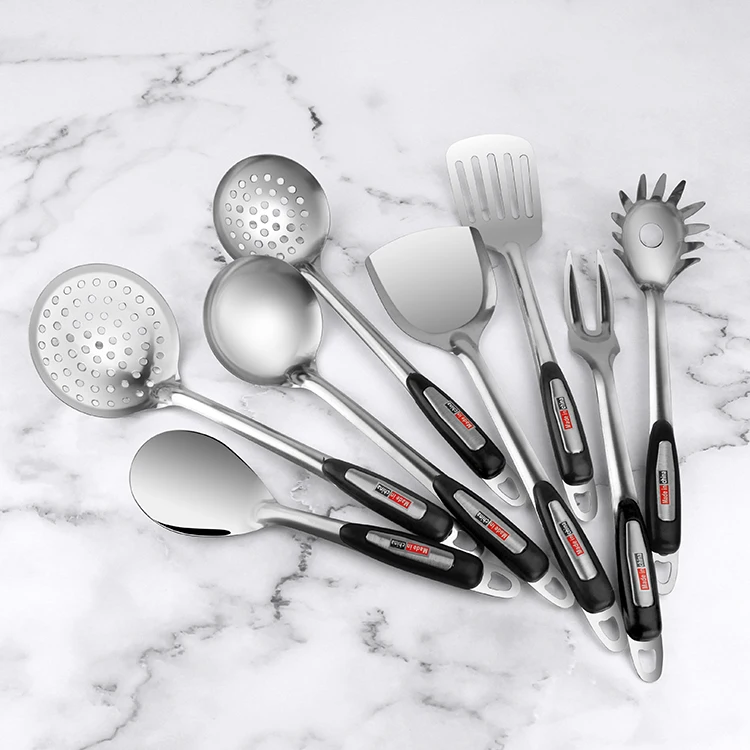 

New Arrivals 2020 Kitchen Utensils Stainless Steel Kitchenware With Plastic Handle For Usa Restuant, As picture