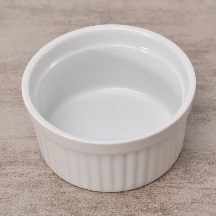 Wholesale kitchenware round striped white ramekin dish non stick fancy bakeware .jpg