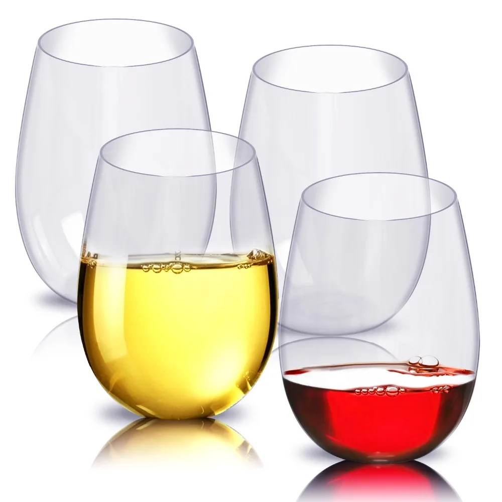 

Oempromo 100% Tritan Stemless Dishwasher safe Plastic Wine glasses, Transparent