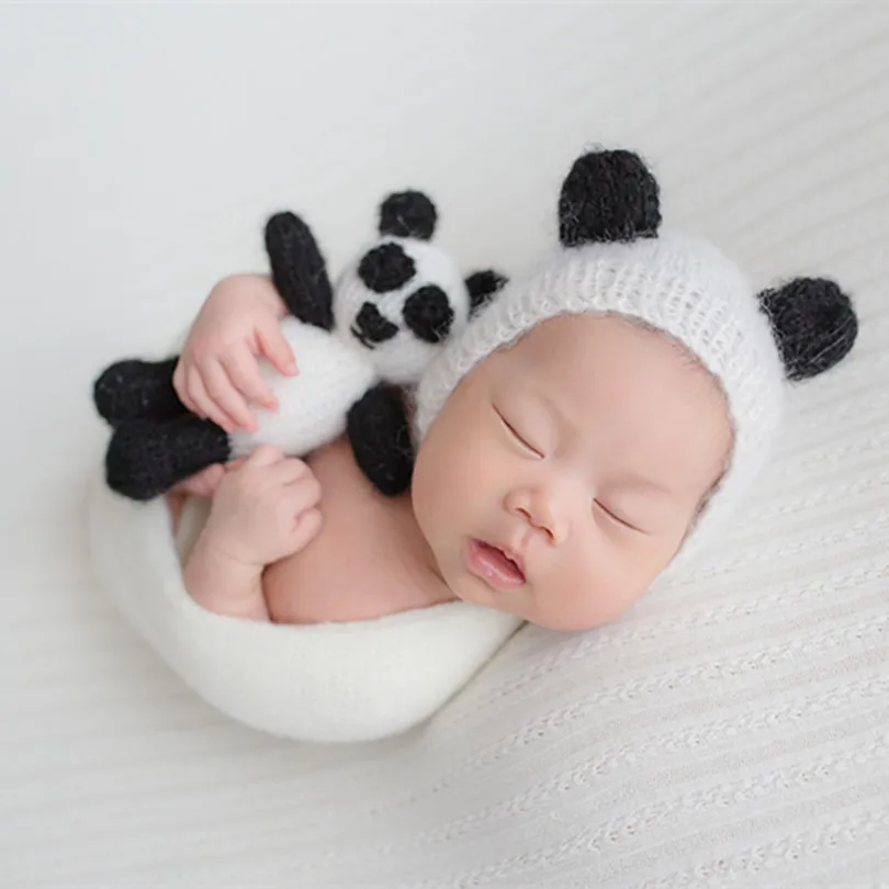 

Knit Panda Toy Cute Baby Panda Hat Crochet Baby Hat Newborn Photography Props Amigurumi Toys Infant Animal Bonnet Christmas