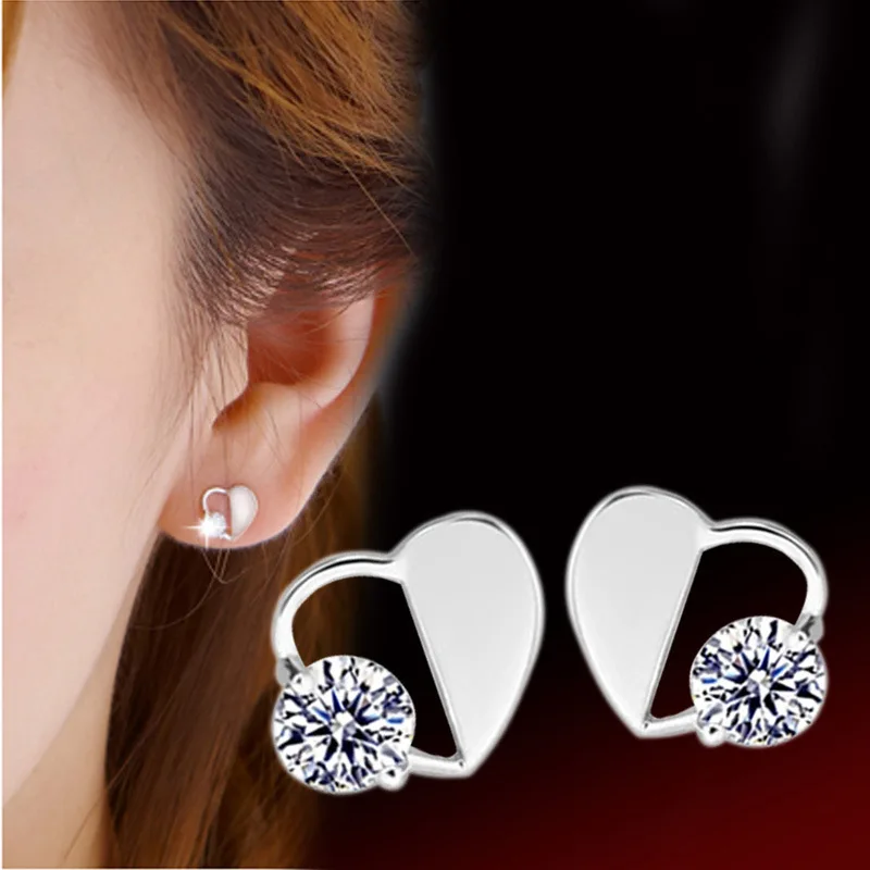 

Small Stud Earings Fashion 18k White Gold Plated Earring CZ Crystal Cute Heart Love Stud Earrings for Women Jewelry, N/a