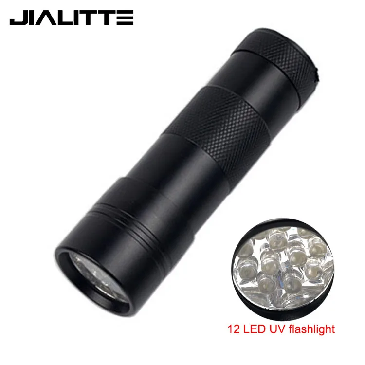 Jialitte F128 wholesale low price 395nm Ultraviolet Blacklight flashlight 12LED UV light torch for money Pet urine and stain det