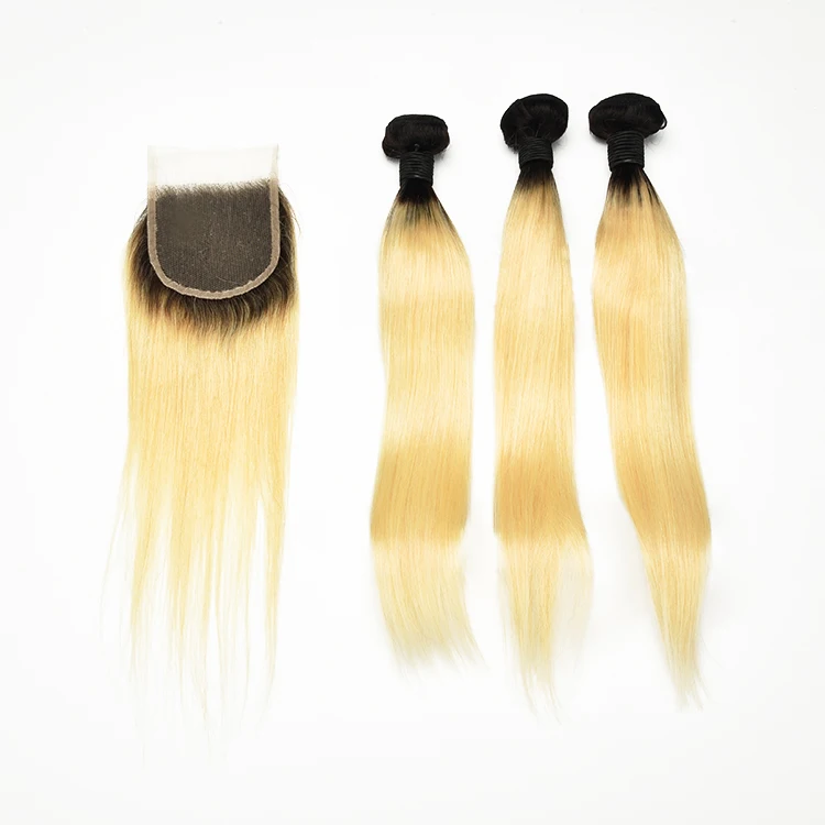 

1b/613 Blonde brazilian hair bundles extension brazilian virgin blonde hair with closure