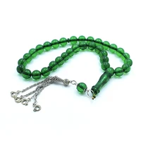 

Wholesale handmade green 10mm muslim islamic prayer beads rosary with silver tassel
