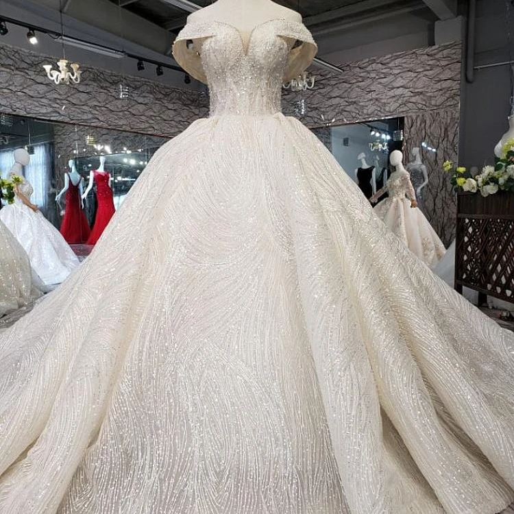 

Jancember LS11858 2019 crystal ball gown off shoulder luxury cap sleeve v neck wedding dress