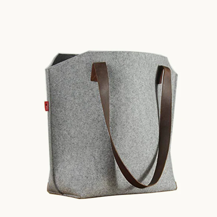 

Handmade Fashion felt shoulder Case Ladies Bag Women Handbag Felt Tote Bag with Leather Handle, Black, gray or as required