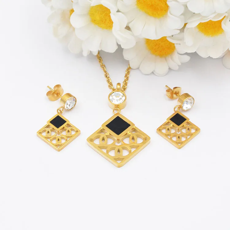 

women pendant zircon geometric hollow earring necklace jewelry sets