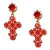 KM wholesale gold filled jewelry baroque cross full diamond ruby crystal george michael cross earrings