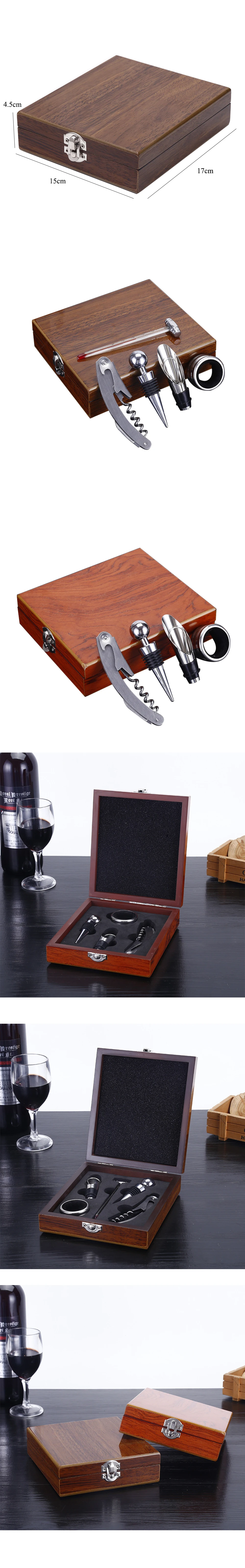 Custom Wooden Box Wine Opener Souvenir Gift Set Corkscrew Bottle Opener
