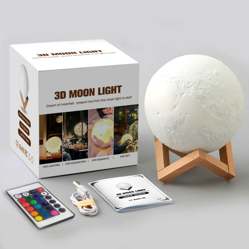 Latest 8/12/15/18/20/24cm Romantic Gift 3D Magical LED Lunar Night Light Moon Lamp Desk USB Charging Touch Remote Control lamps