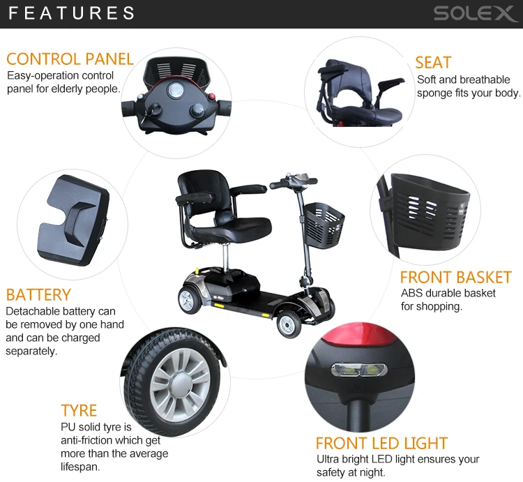 Light Weight Four Wheel Mobility Scooter Elderly Handicapped Foldable Scooter