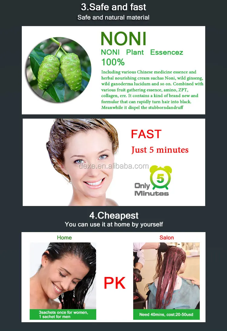 Hainahua Smooth Soft Fast Ammonia Free Henna Herbal Extract Hair Color Shampoo to Cover Grey