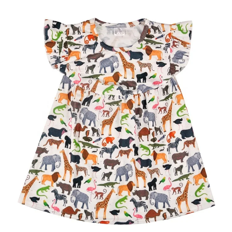 Fashion girl dress flutter sleeve floral print boutique children clothes baby girl dress
