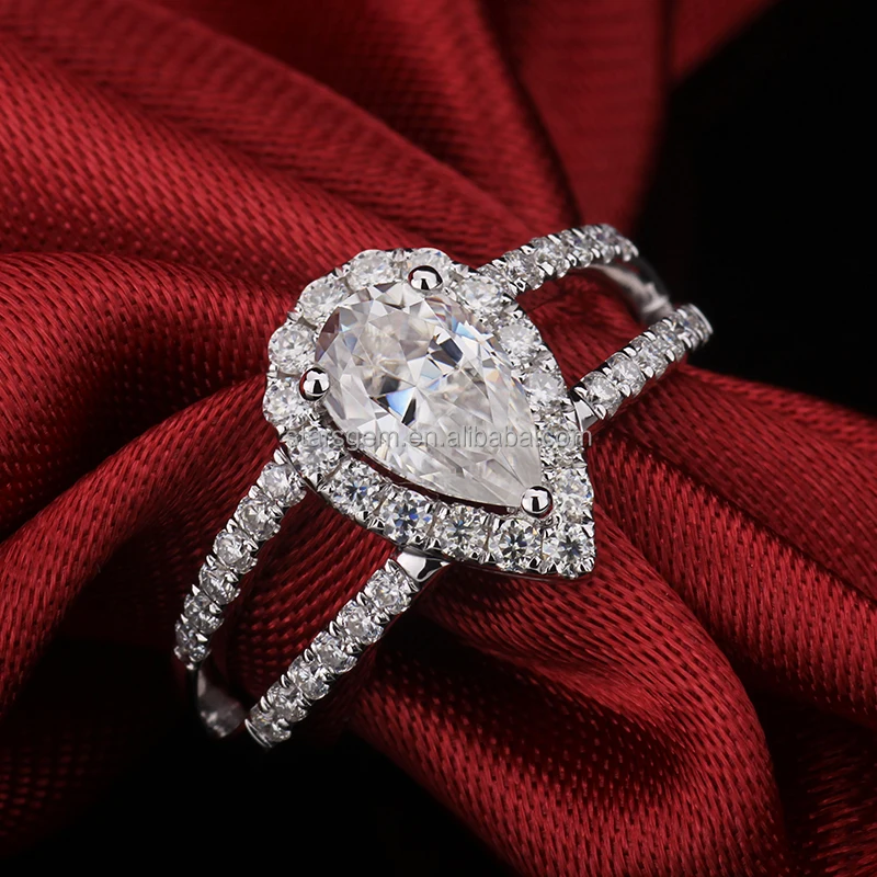 

18K white gold pear cut Custom design moissanite ring