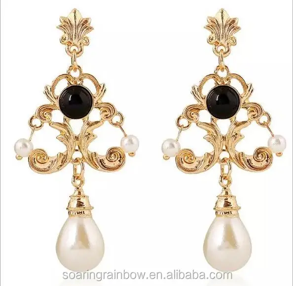 

Fashion Pearl Earrings for Woman Vintage Palace Jewelry Baroque Pearl Earring Hanging imitation pearl earrings, As picture