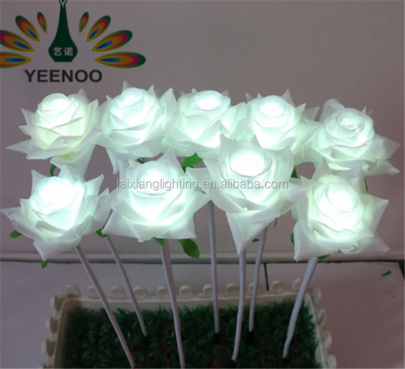 Creative Garden White Rose Flower Lights,Artificial Flowers With Led