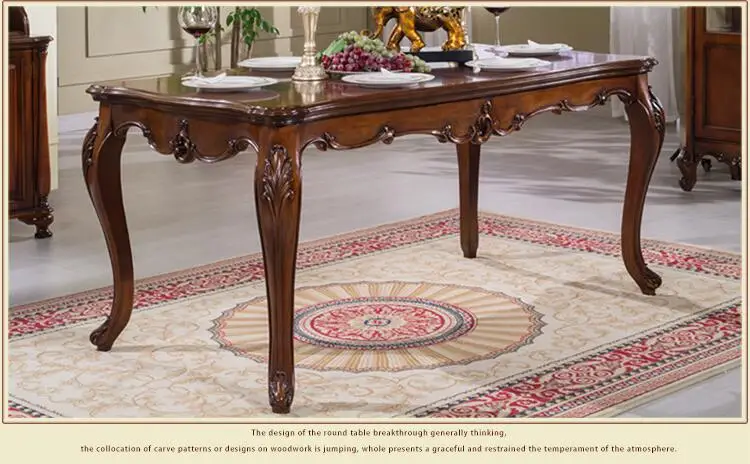 Antique Style Italian Dining Table, 100% Solid Wood Italy Style Luxury Dining Table Set S-5011A