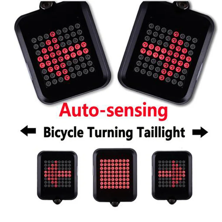 

64 LED USB Dynamic LED Bike Turn Light Automatic Bicycle Brake Intelligent Steering Taillight, Black