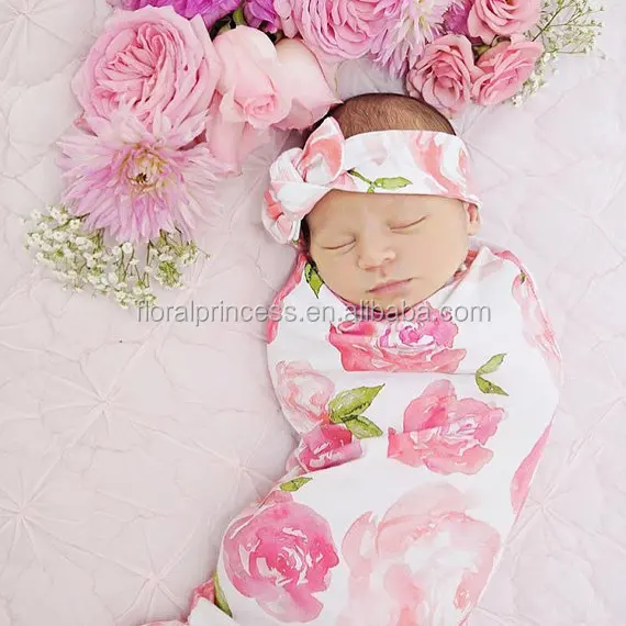 

Infant Baby Swaddle Sack Baby Girl Rose Flower Blanket Newborn Baby Soft Cotton Cocoon Sleep Sack With Matching Knot Headband Tw