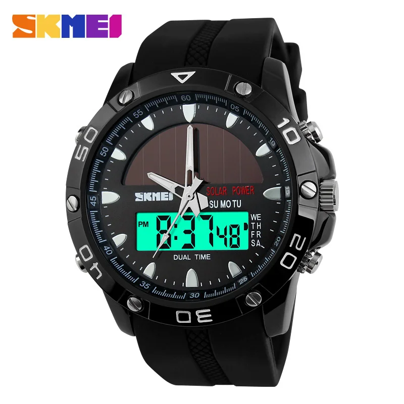 

SKMEI Men's Solar Quartz Digital Watch Men Sports Watches Relojes Relogio Masculino LED Display Military Waterproof Wristwatches