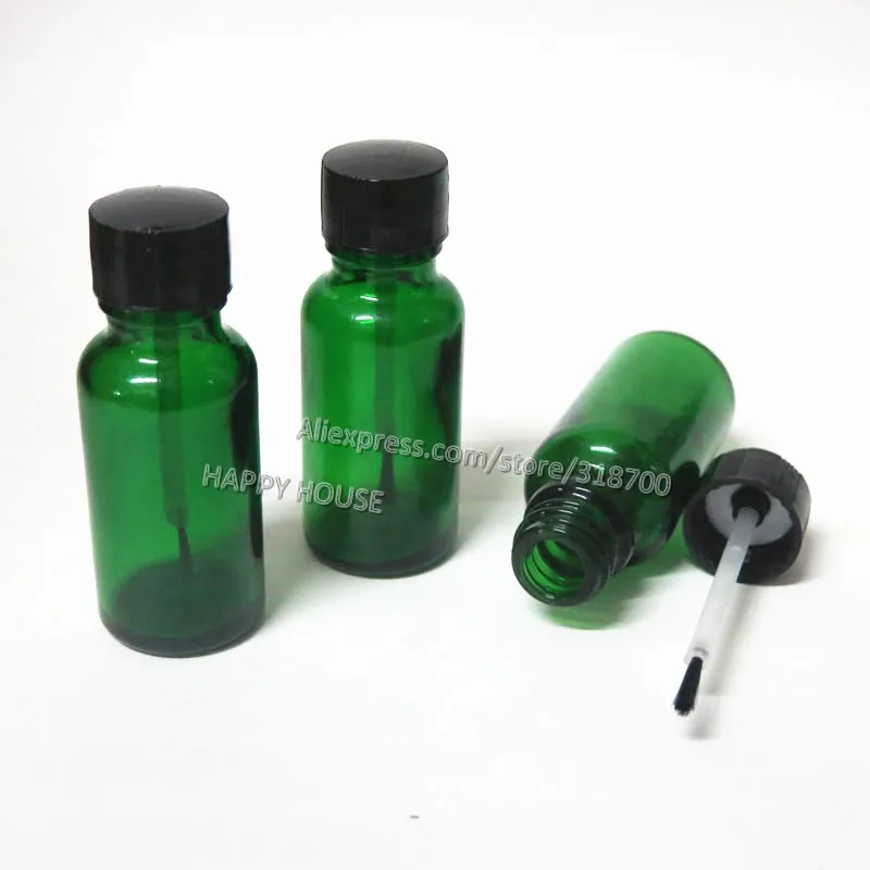 360pcs lot 20ml Empty Nail polish Bottle 20cc Green Glass bottle with brush cap Cosmetic Packaging