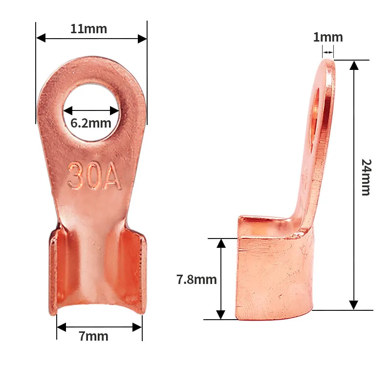 

6.2mm OT-30A Red Copper Circular Splice Terminal Copper Open Nose Lugs Wire Connector For 2.5-6 Wire