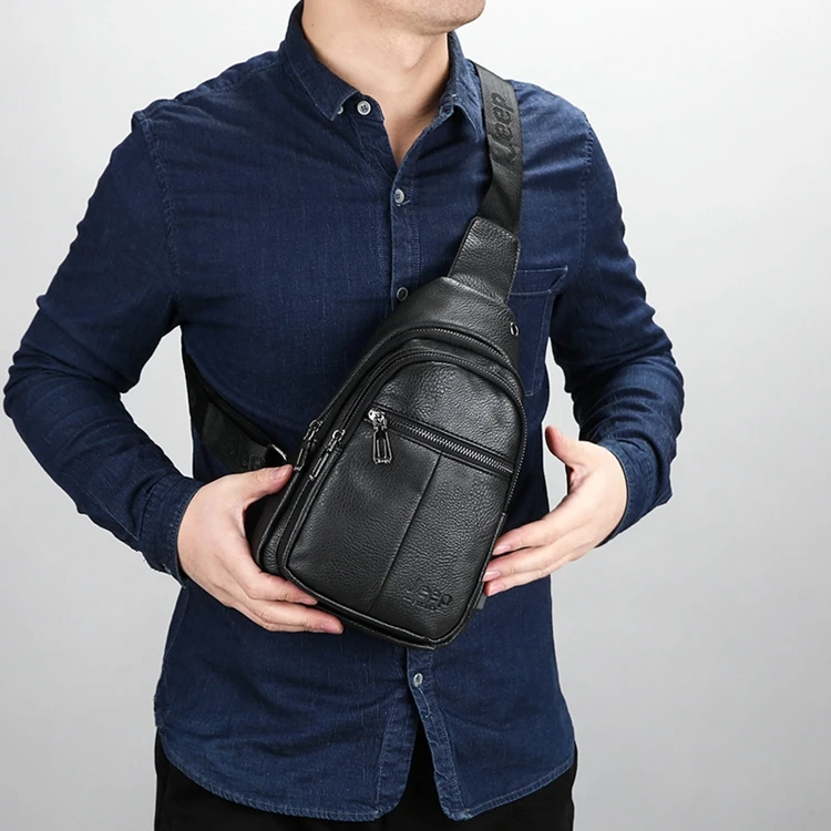 
bulk luxury PU leather chest backpack crossbody sling bag for men 