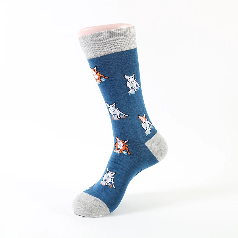 

Fashion Dog Pattern Knitted High Quality Bamboo Cotton Mens Crew Socks